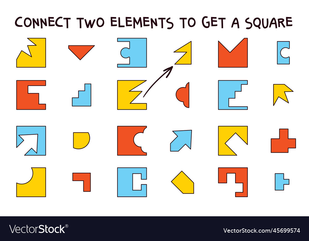 Connect two elements to get a square educational Vector Image Connect two elements to get a square educational