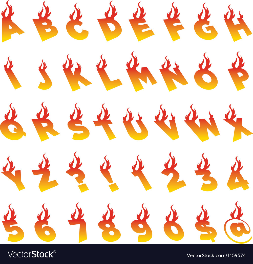 Fire alphabet and numbers Royalty Free Vector Image