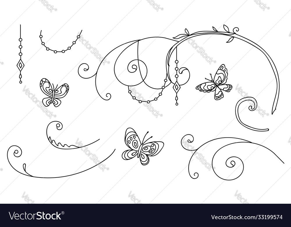 Line art set butterfly vignettes vector image Line art set butterfly vignettes