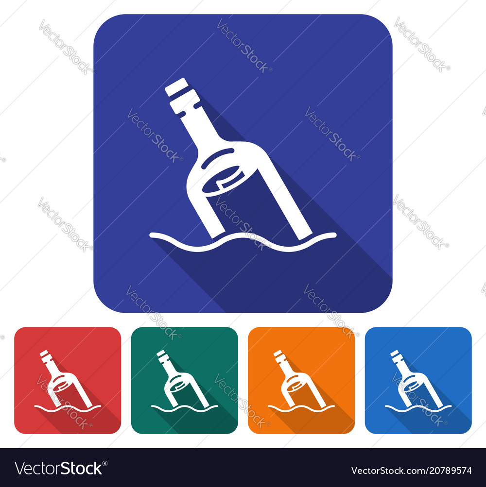 Rounded square icon of message in a bottle flat vector image Rounded square icon of message in a bottle flat