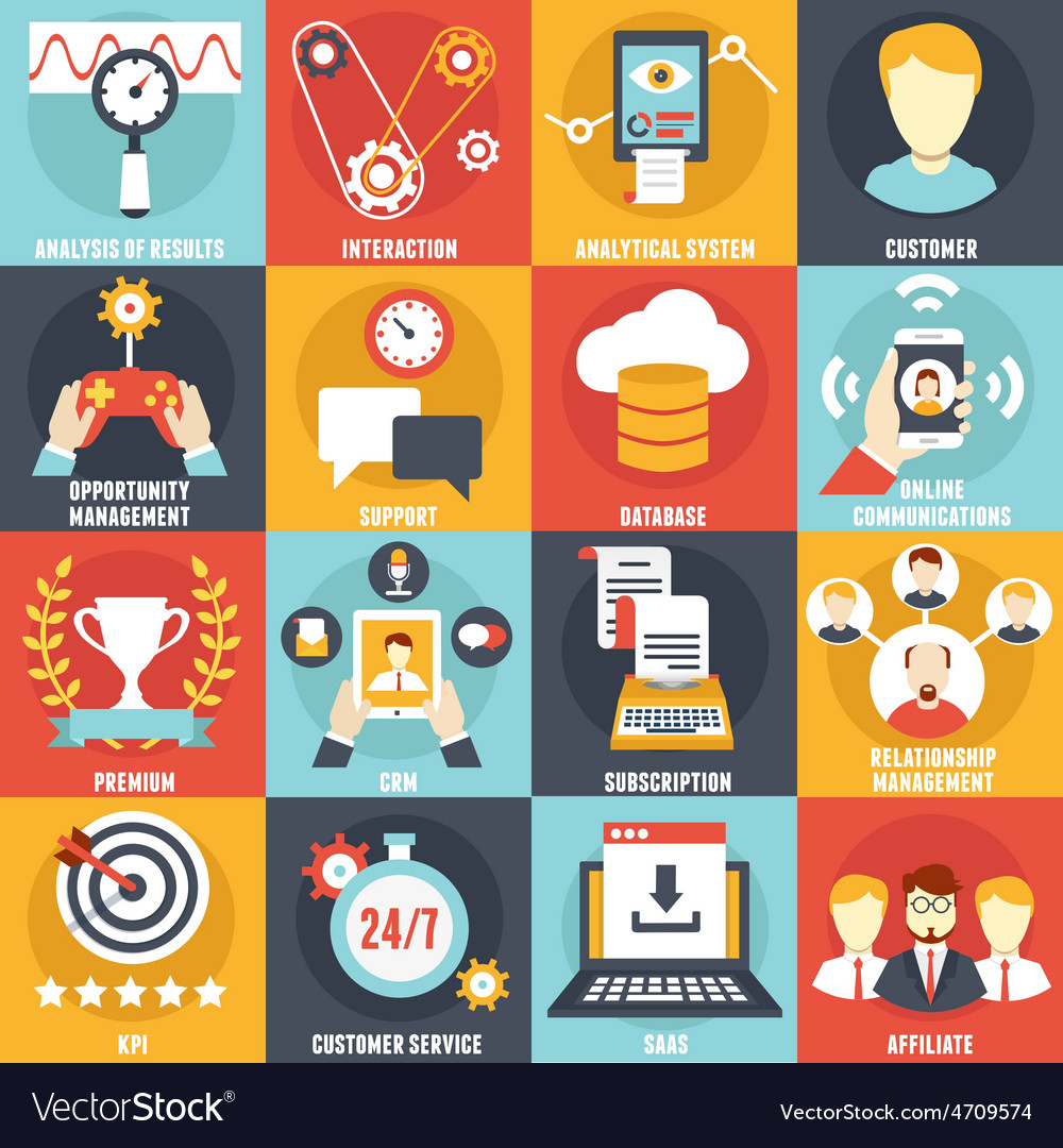 Set customer relationship management icons Vector Image