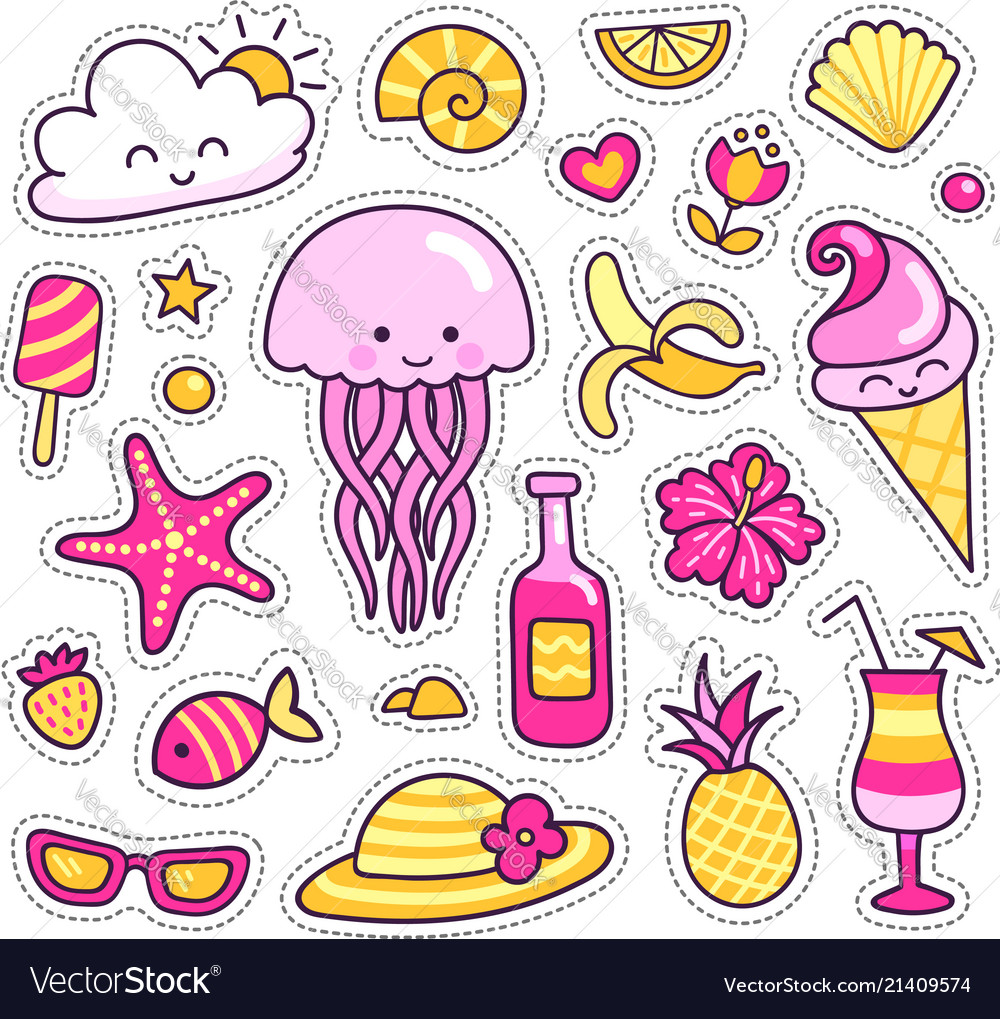 Set of colorful summer stickers patches badges