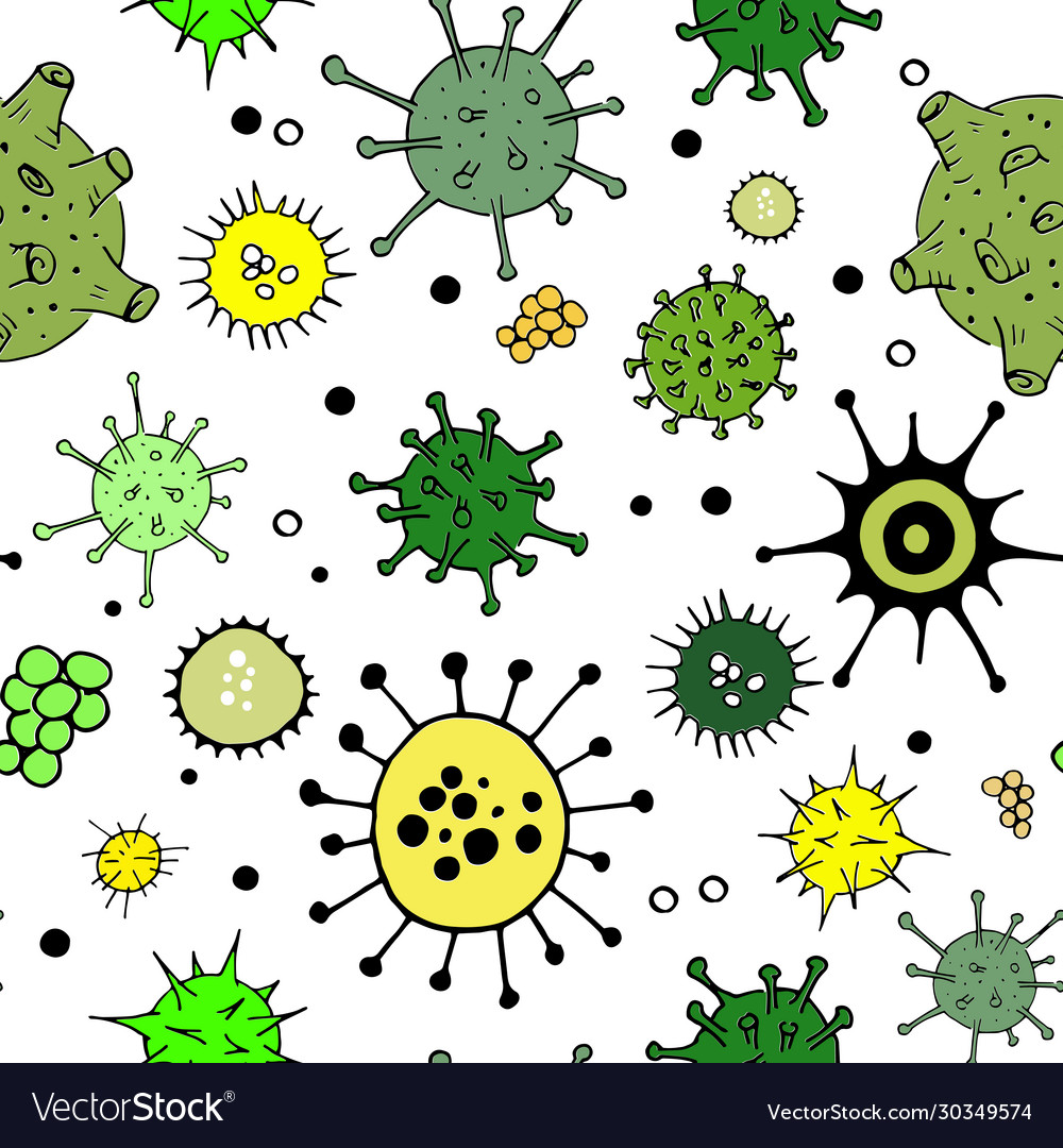 Viruses and bacteria doodle green pattern