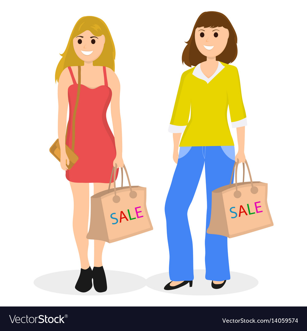 Young women on a shopping sale with bag Royalty Free Vector