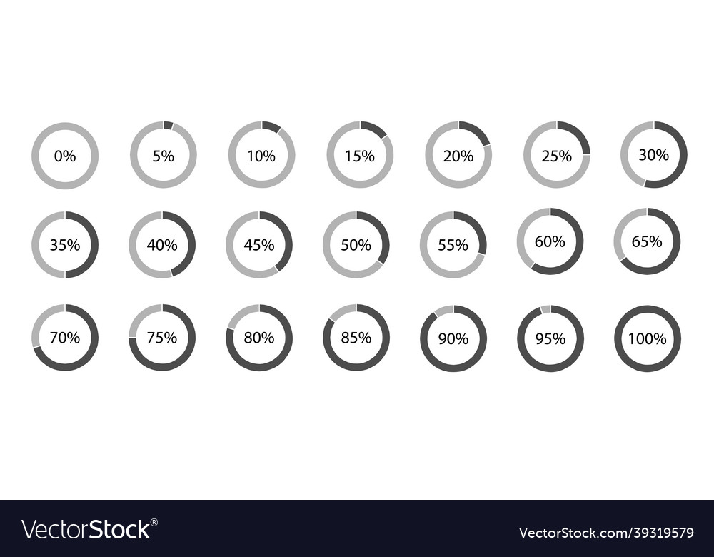 Circle percentage diagrams set isolated on a white