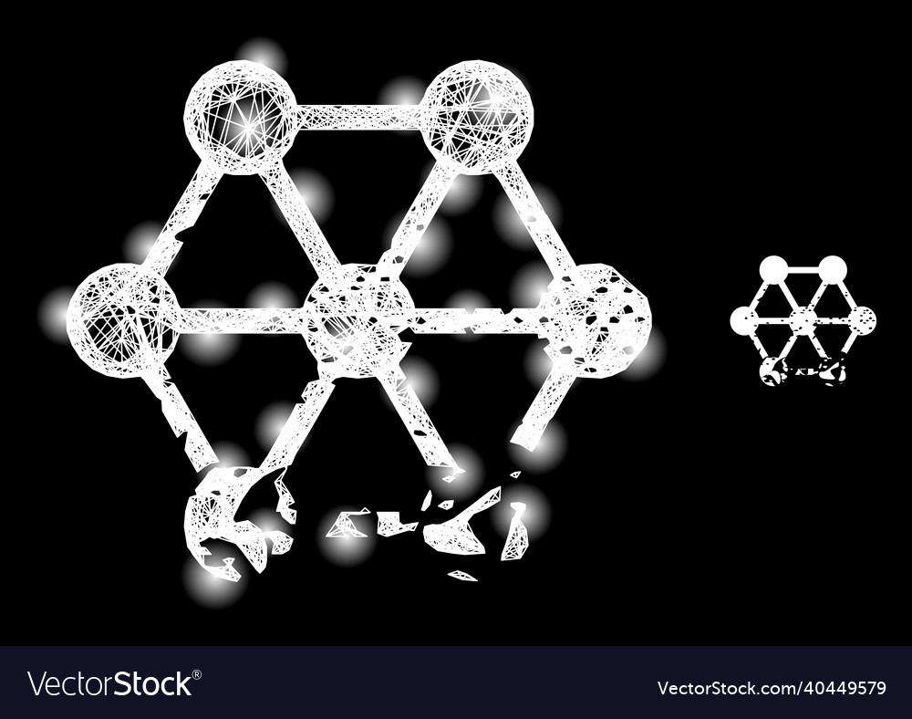 Glossy hatched mesh damaged blockchain with glare