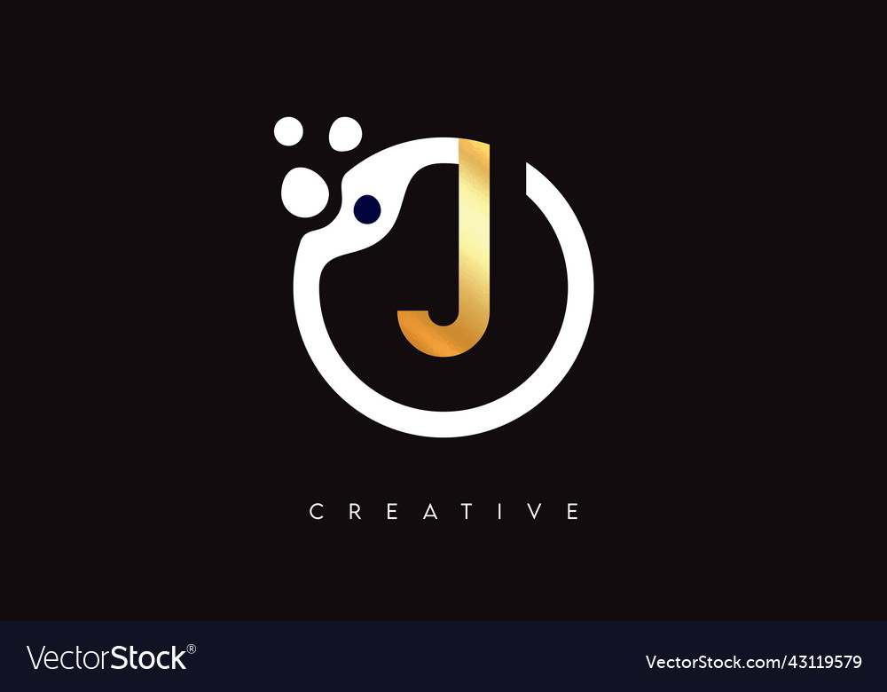 Goldener Buchstabe j Logo mit Punkten und Blasen innen Vector Image Goldener Buchstabe j Logo mit Punkten und Blasen innen
