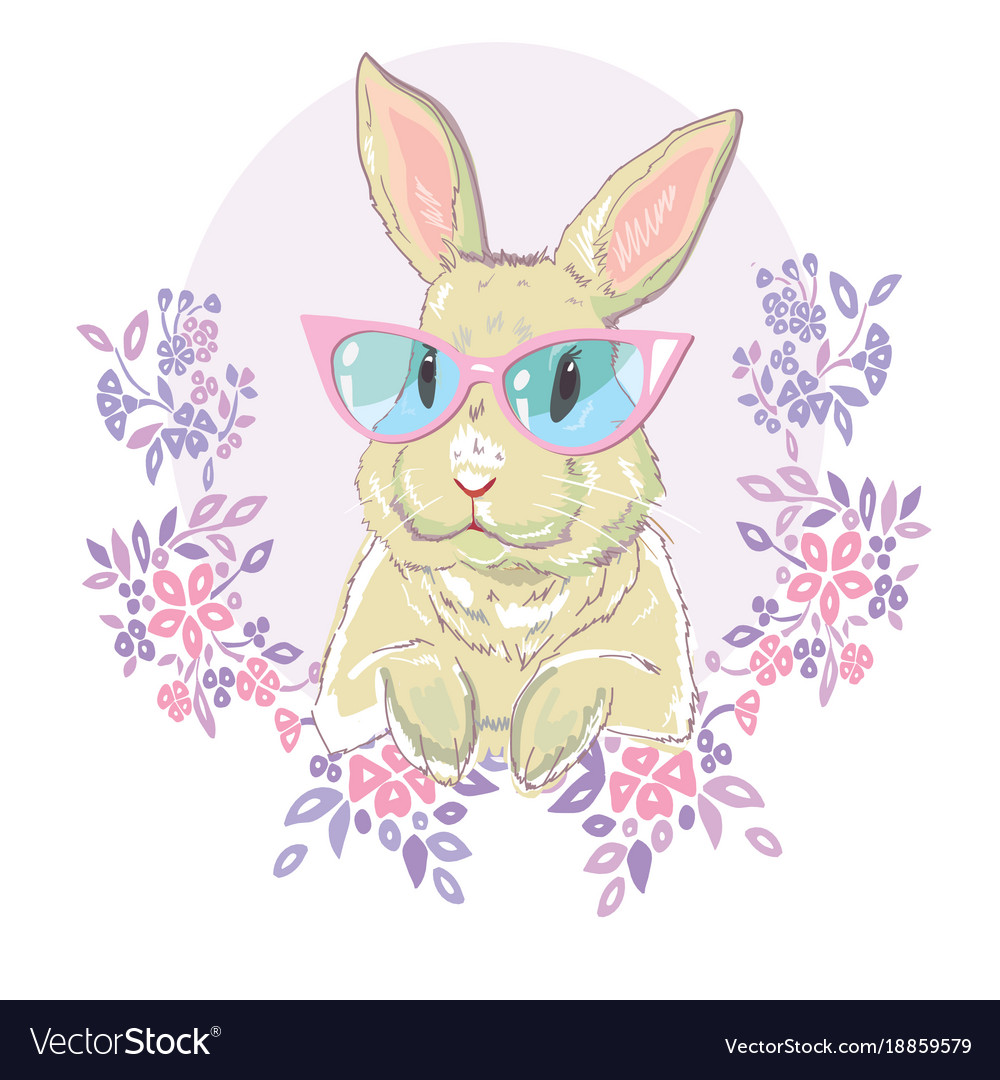 Hand drawn fashion portrait of bunny