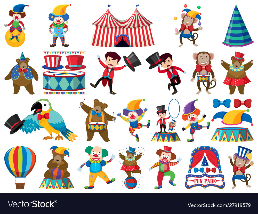 Large set isolated objects circus vector image Large set isolated objects circus