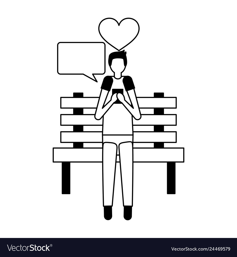 Man with mobile sitting in the bench