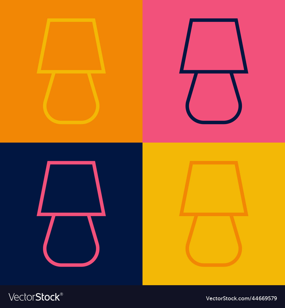 Pop art line table lamp icon isolated on color vector image Pop art line table lamp icon isolated on color