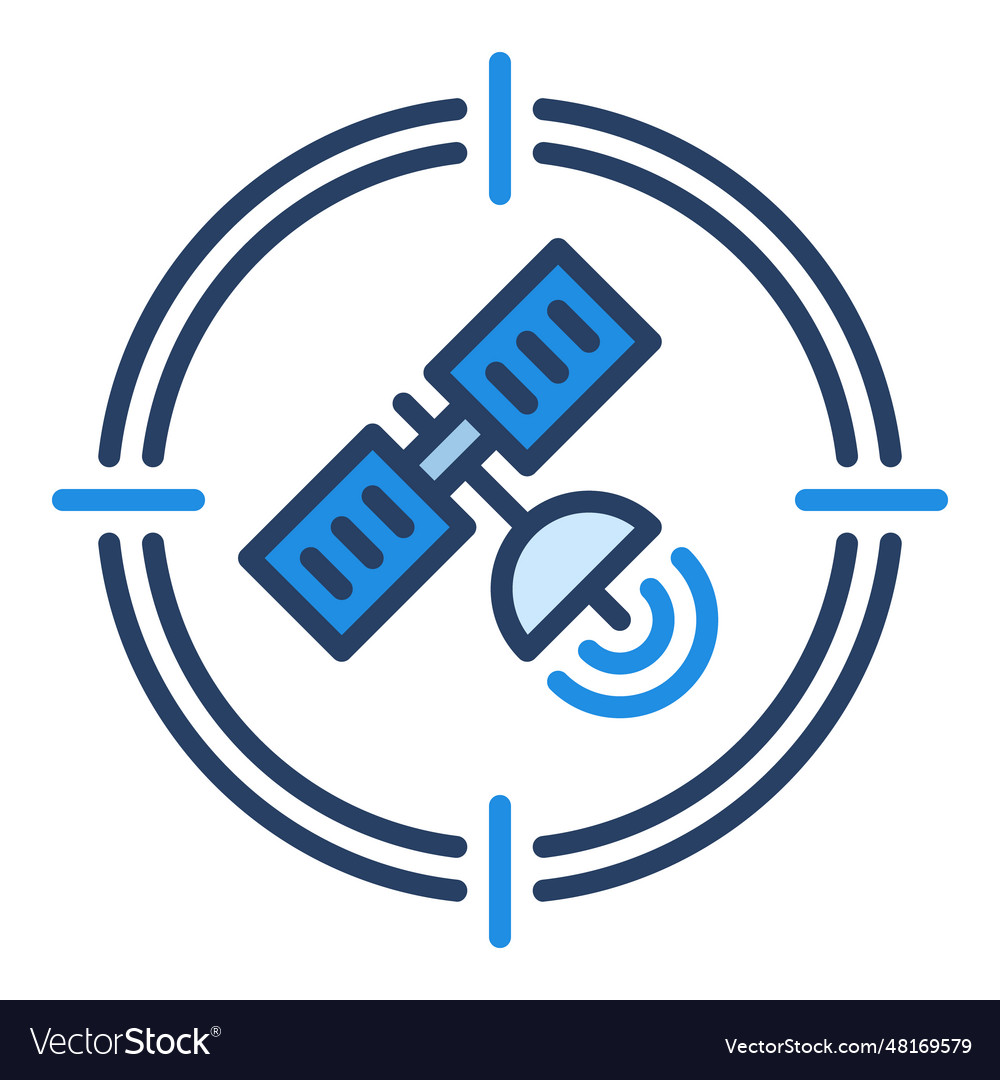 Satellite in crosshair aim concept blue icon