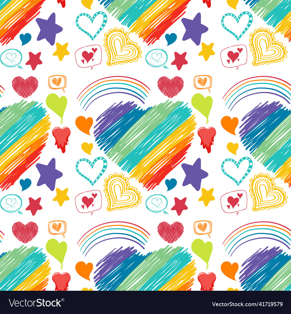 Seamless pattern of heart and rainbow icons