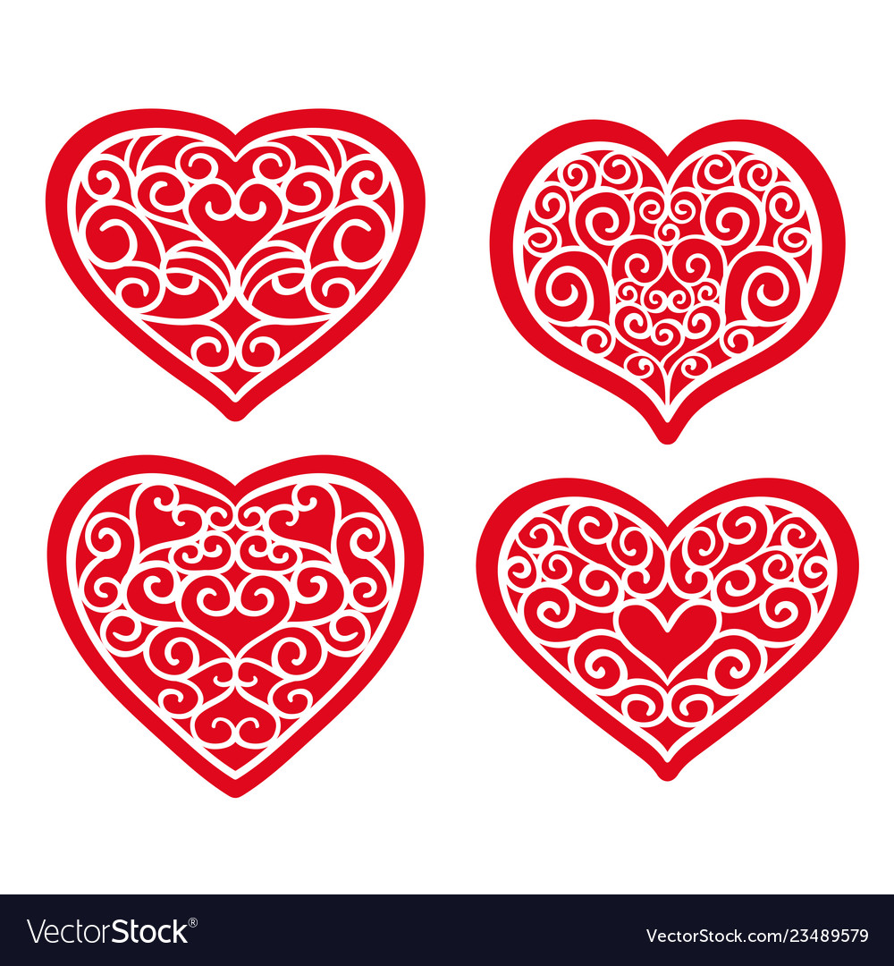 Set hand drawn hearts on white background