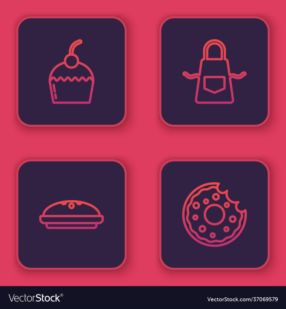 Set Line Cake Homemade Pie Kitchen Apron And Vector Image