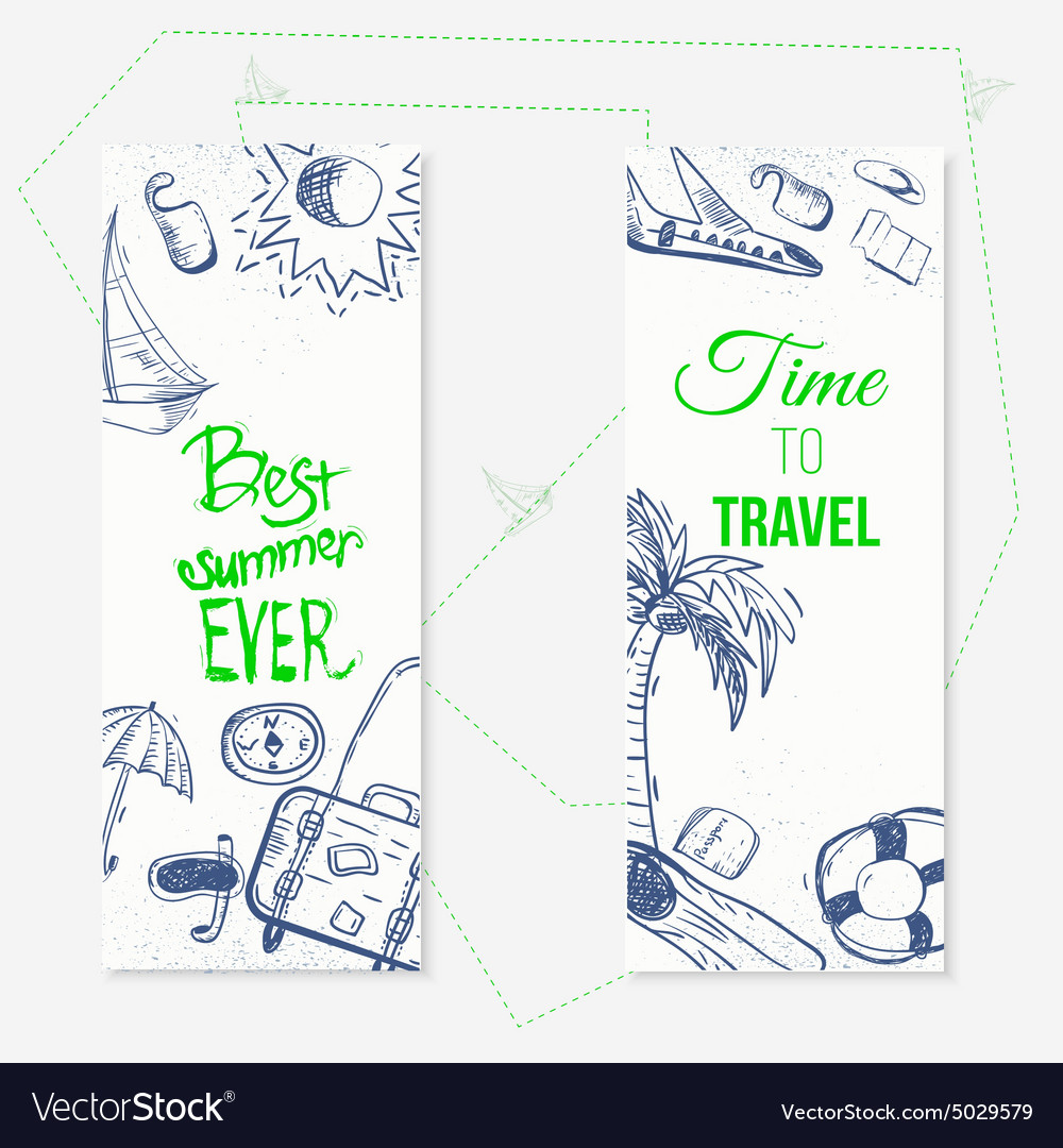 Summer travel doodle banners with boat