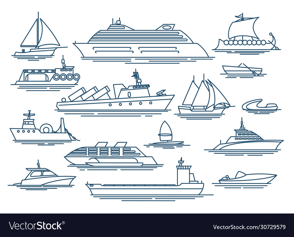 Vessel linear icons vector image Vessel linear icons