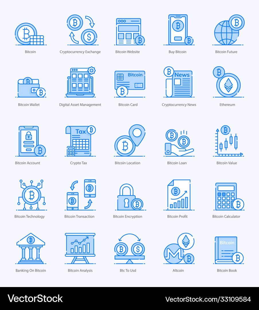 Bitcoin and blockchain in modern flat style pack Vector Image