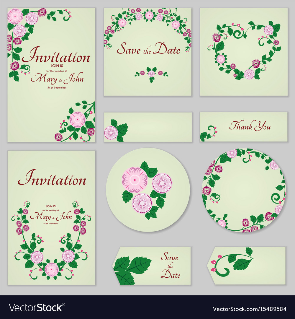 Collection greeting cards with stylized gentle