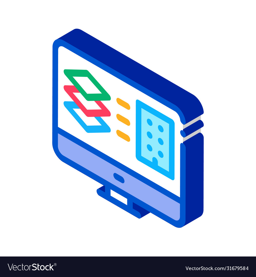 Computer simulation building isometric icon