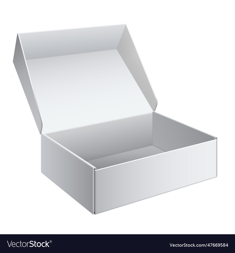 Cool realistic white package cardboard box opened Vector Image