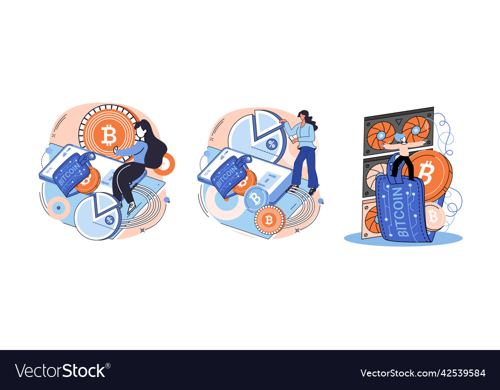 Cryptocurrency bitcoin mining metaphor blockchain vector image Cryptocurrency bitcoin mining metaphor blockchain
