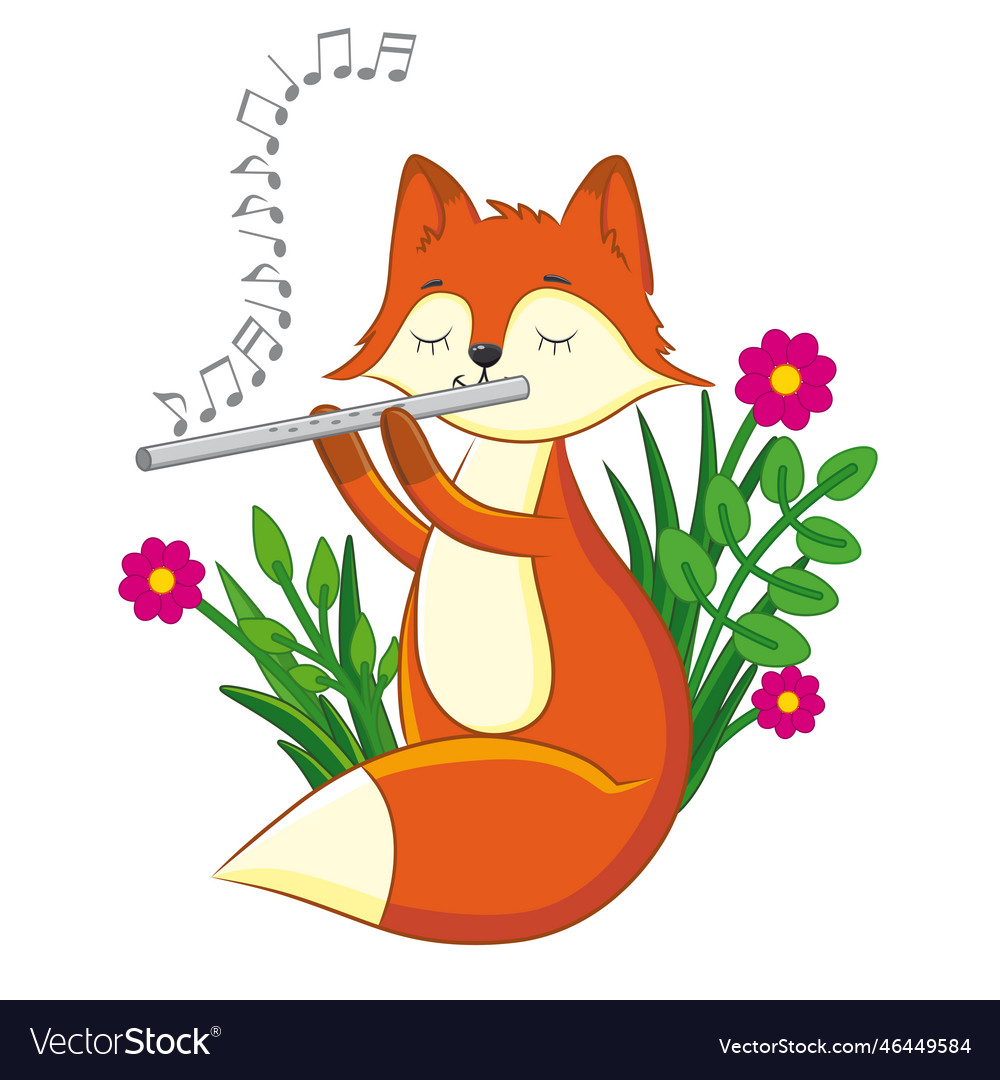 Cute fox playing a tune on the flute Royalty Free Vector