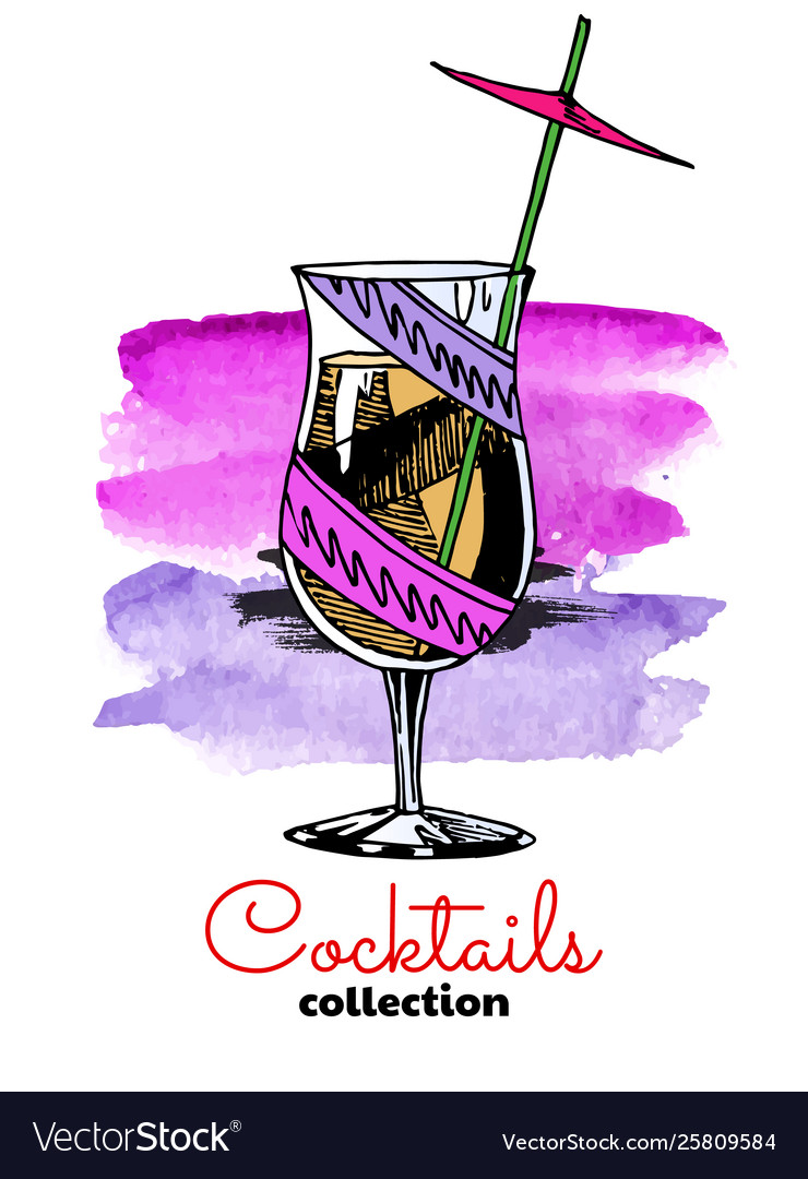 Hand drawn cocktail and watercolor