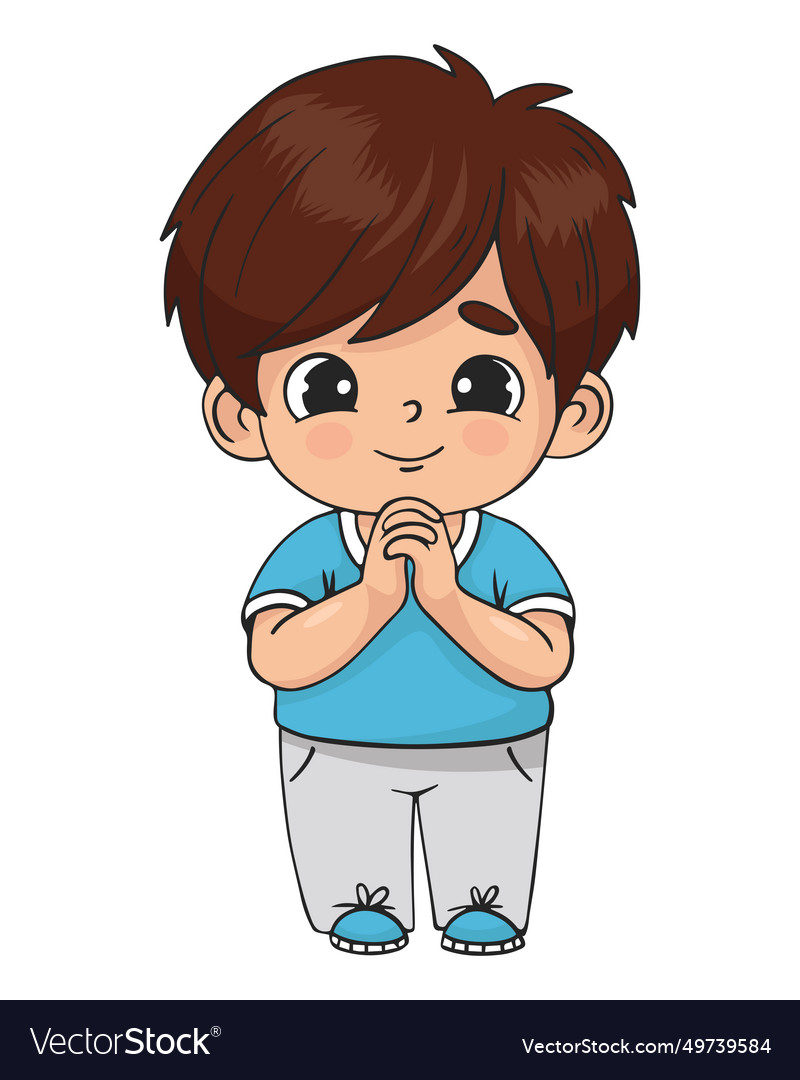 Praying boy in full growth with folded hands Vector Image