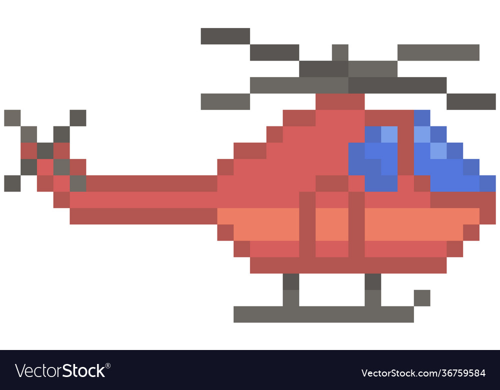 Red pixel helicopter vehicle in pixel-game high