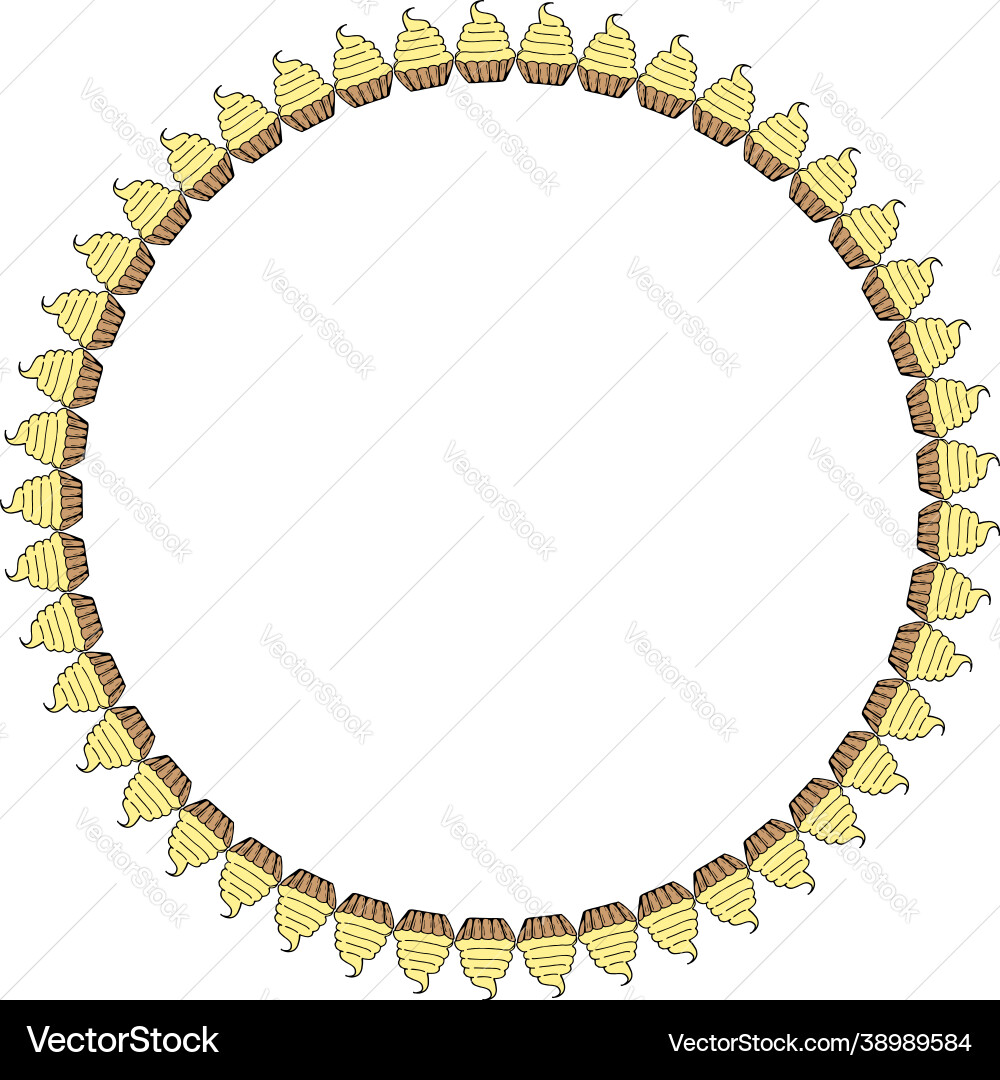 Round frame with cakes baskets with yellow cream Vector Image