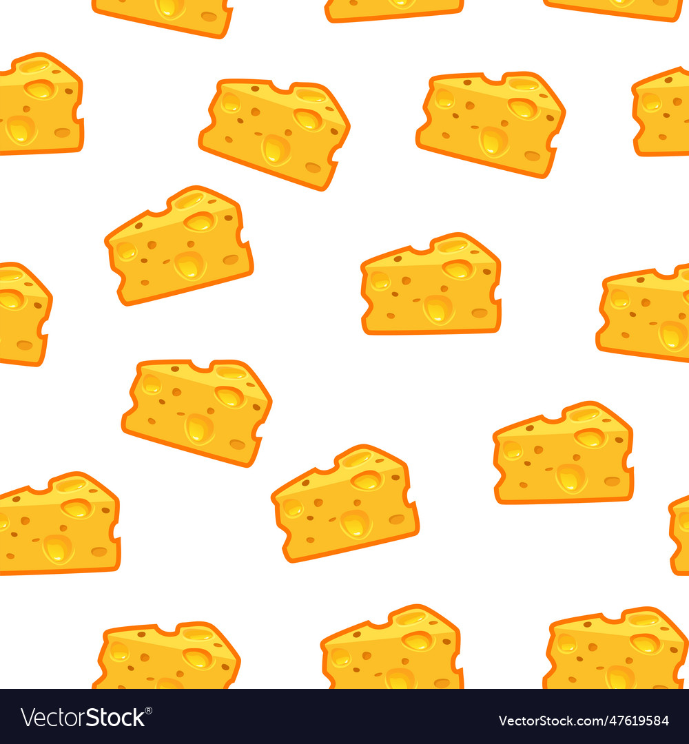 Seamless pattern with a slice of cheese on white vector image Seamless pattern with a slice of cheese on white