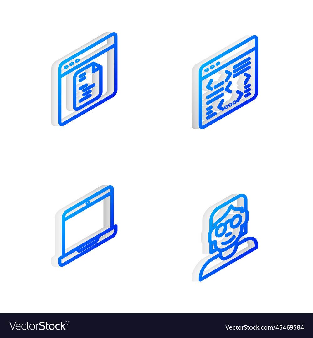 Set isometric line software laptop and hacker