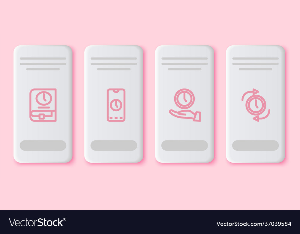 Set line time for book alarm clock app mobile vector image Set line time for book alarm clock app mobile