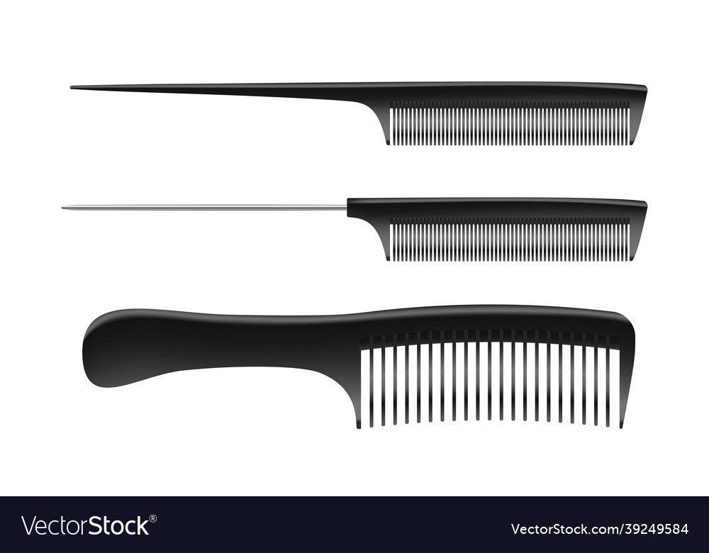 Set von realistischen Haarbürsten und Kämmen Barbershop vector image Set von realistischen Haarbürsten und Kämmen Barbershop