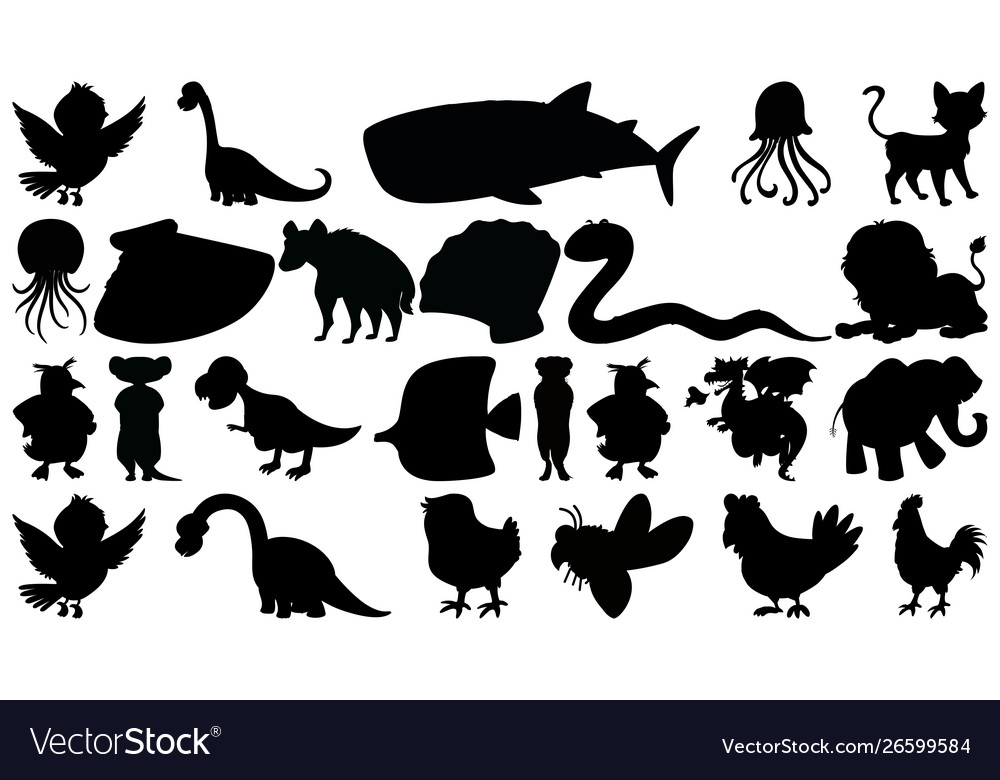 Set silhouette isolated objects theme - animals Vector Image