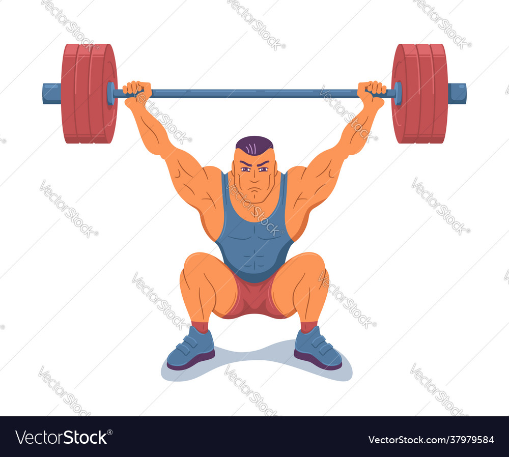 Strong muscular weightlifter lifting barbell Vector Image