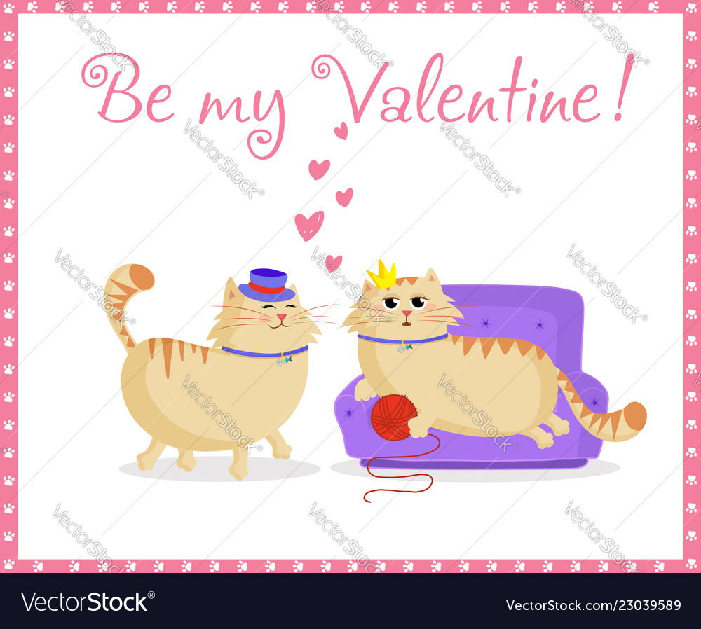 Be my valentine greeting card with cute cats