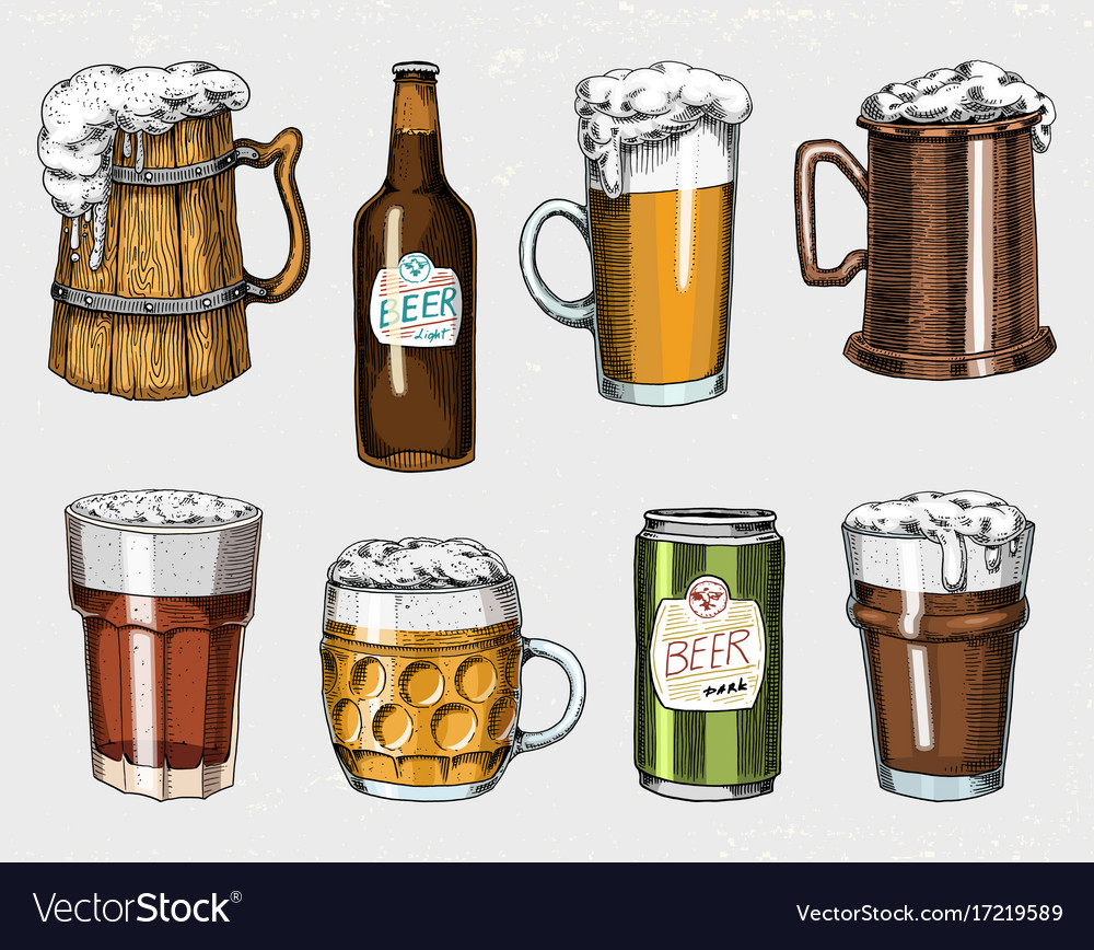 Beer glass mug or bottle of oktoberfest engraved Vector Image