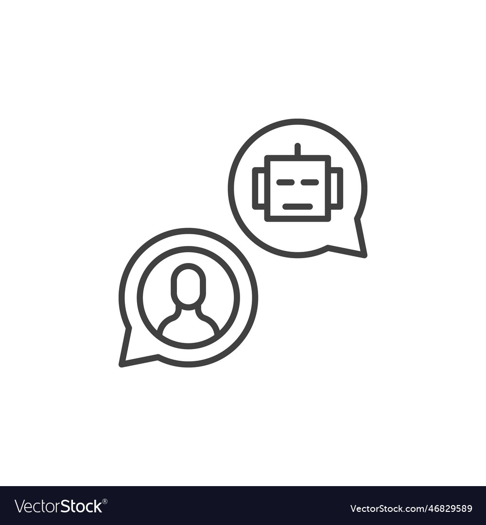 Chatbot and man in speech bubbles concept line vector image Chatbot and man in speech bubbles concept line