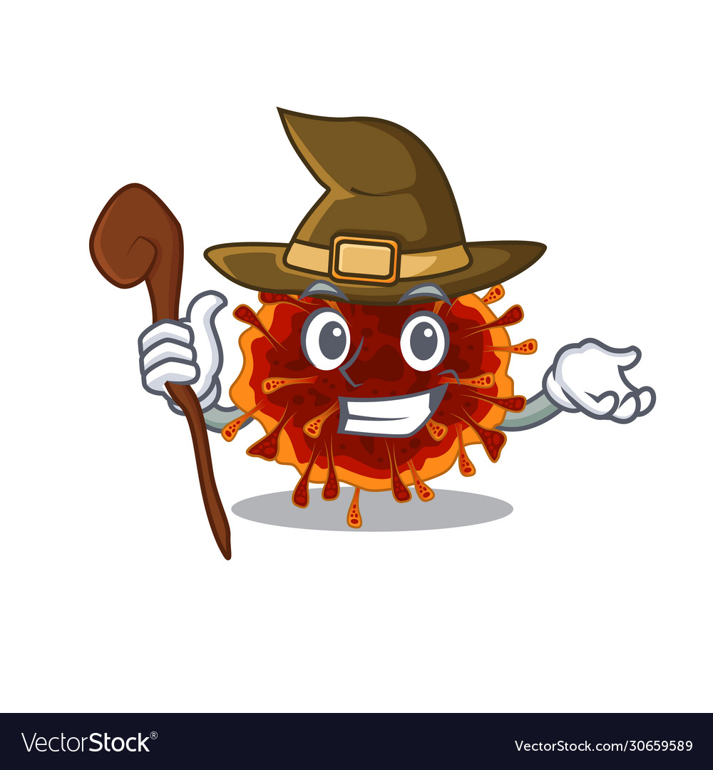 Cute and sneaky witch delta coronavirus cartoon