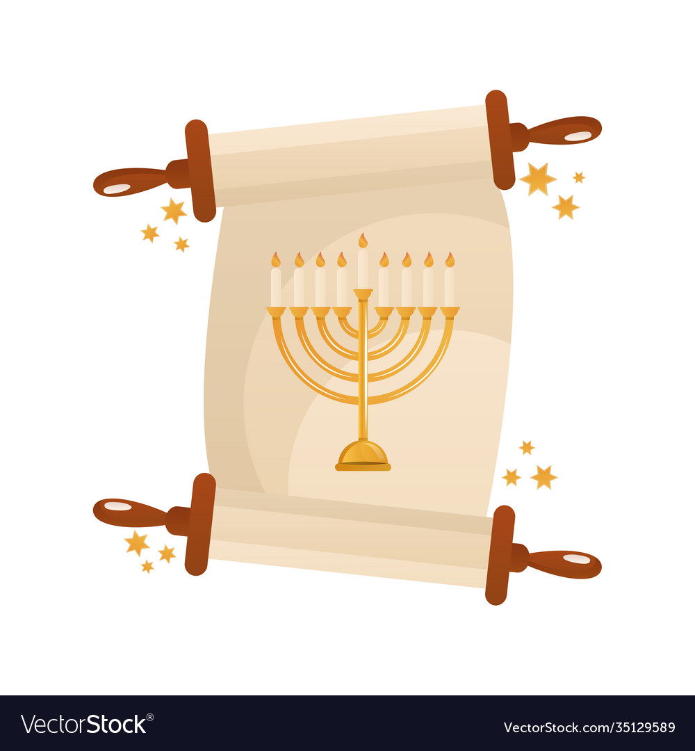 Hanukkah patchment with golden chandelier Vector Image