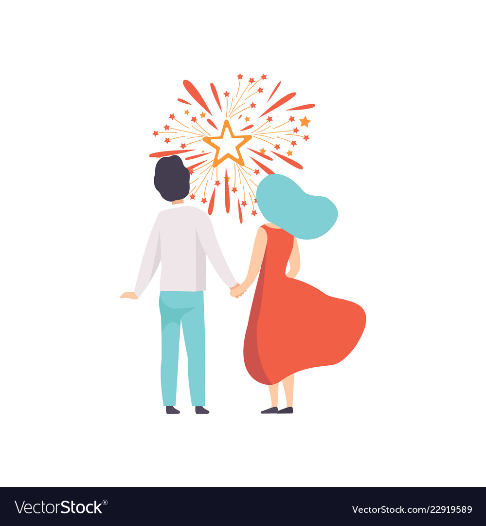 Glückliche Paare beobachten Explosion von bunt vector image Glückliche Paare beobachten Explosion von bunt