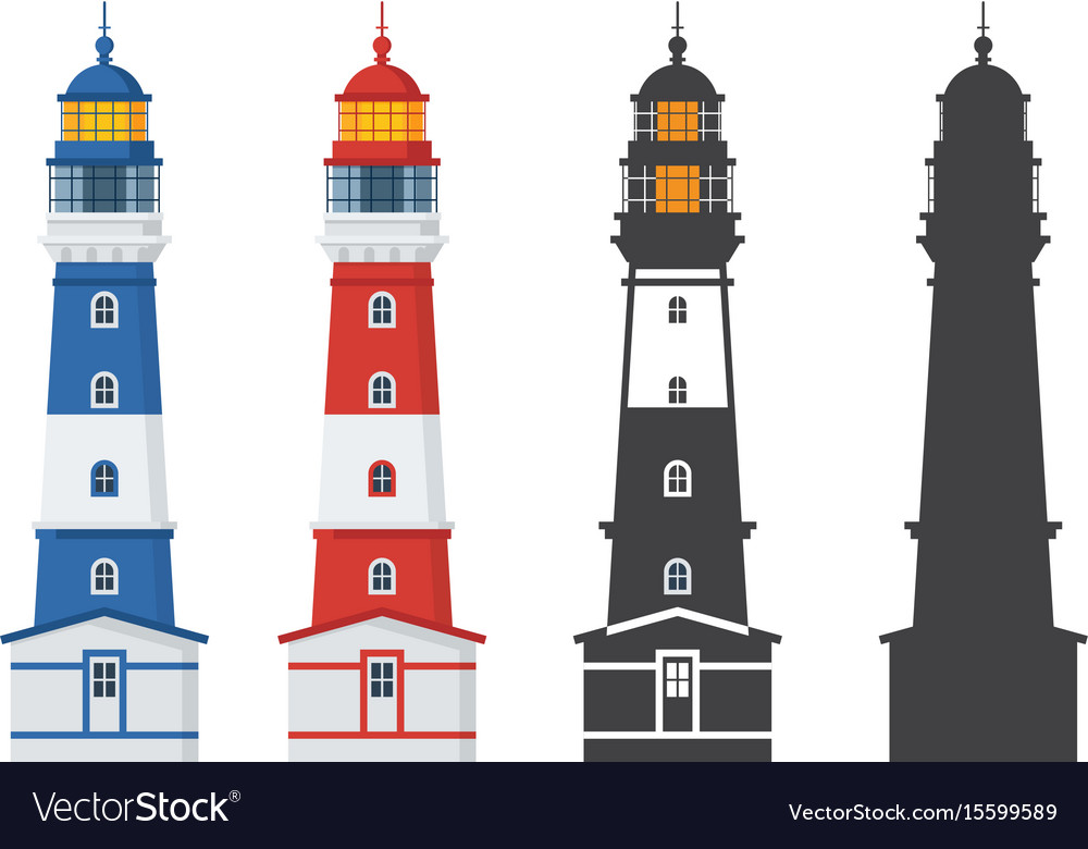 Lighthouse icon in flat and outline style