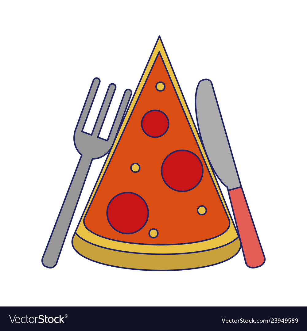 Pizza piece with fork and knife blue lines