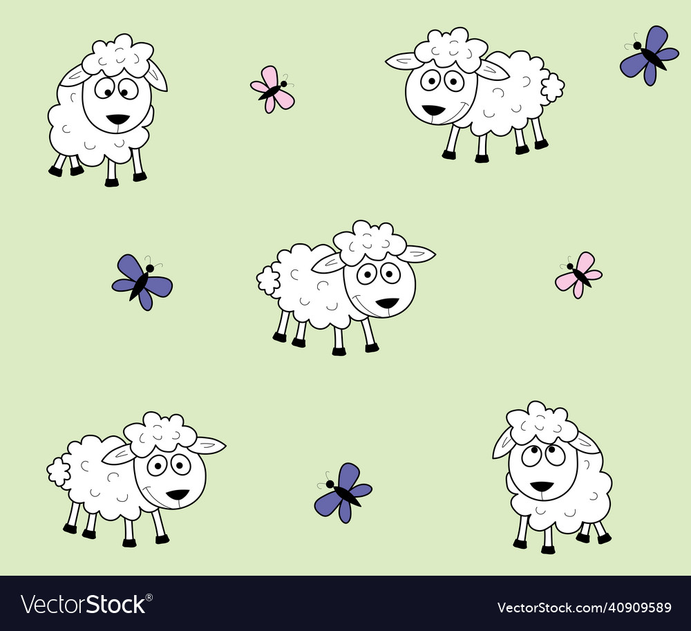 Seamless children pattern with small sheep and b