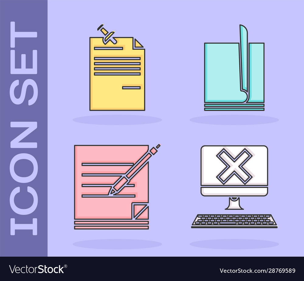 Set computer with keyboard and x mark note paper vector image Set computer with keyboard and x mark note paper