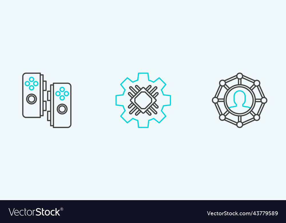 Set line project team base gamepad and processor vector image Set line project team base gamepad and processor