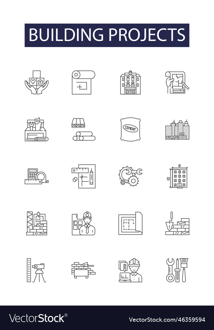 Building projects line icons and signs Vector Image Building projects line icons and signs