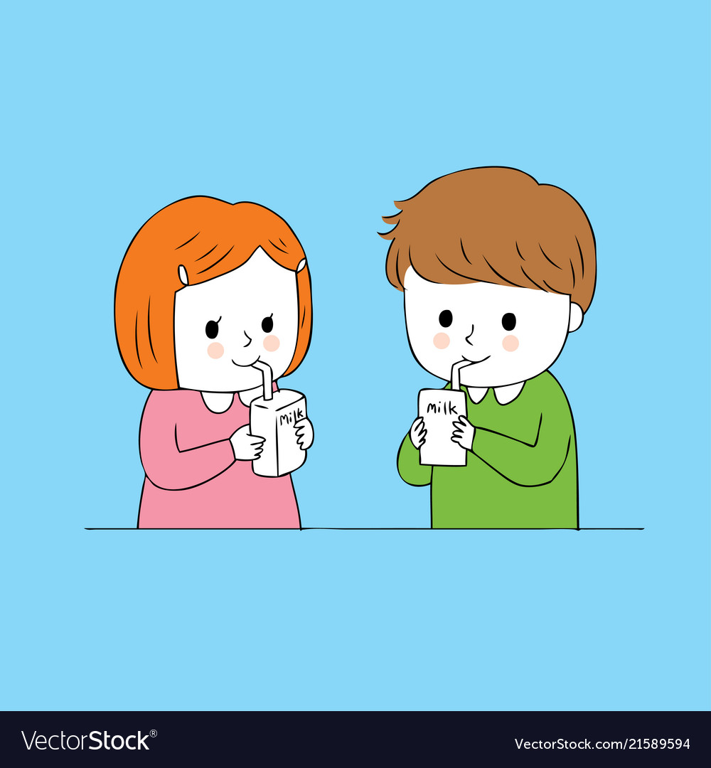 Cartoon cute students drink milk Royalty Free Vector Image Cartoon cute students drink milk Royalty Free Vector Image